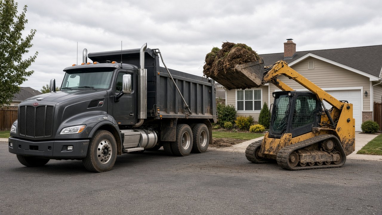 Skid steer removing sod and dirt
